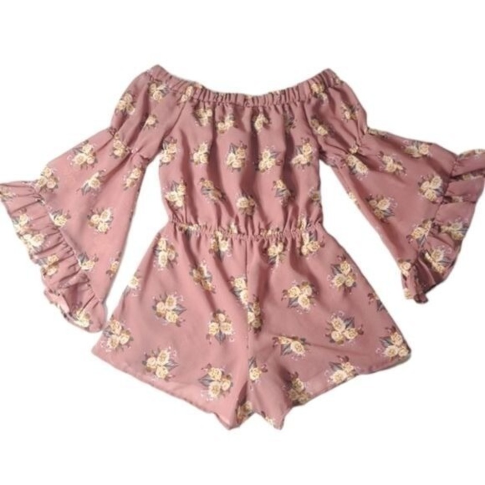 Blush Women's Romper Floral Print‎ Old Pink Long Sleeves Size Small - Picture 7 of 14